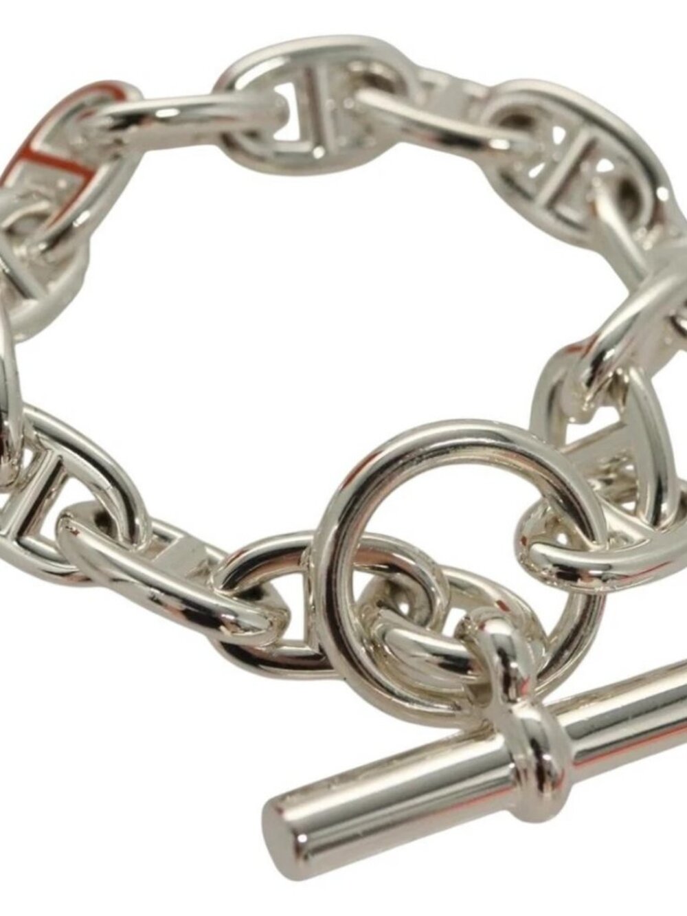 HERMES Chene Dunkle MM Bracelet Ag925 14 Links Silver Auth 132989SM